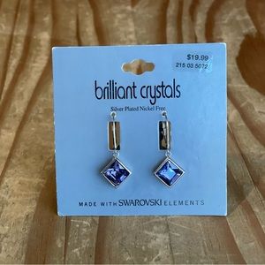 NWT Swarovski Elements Crystal Silver Plated Leverback Pierced Earrings